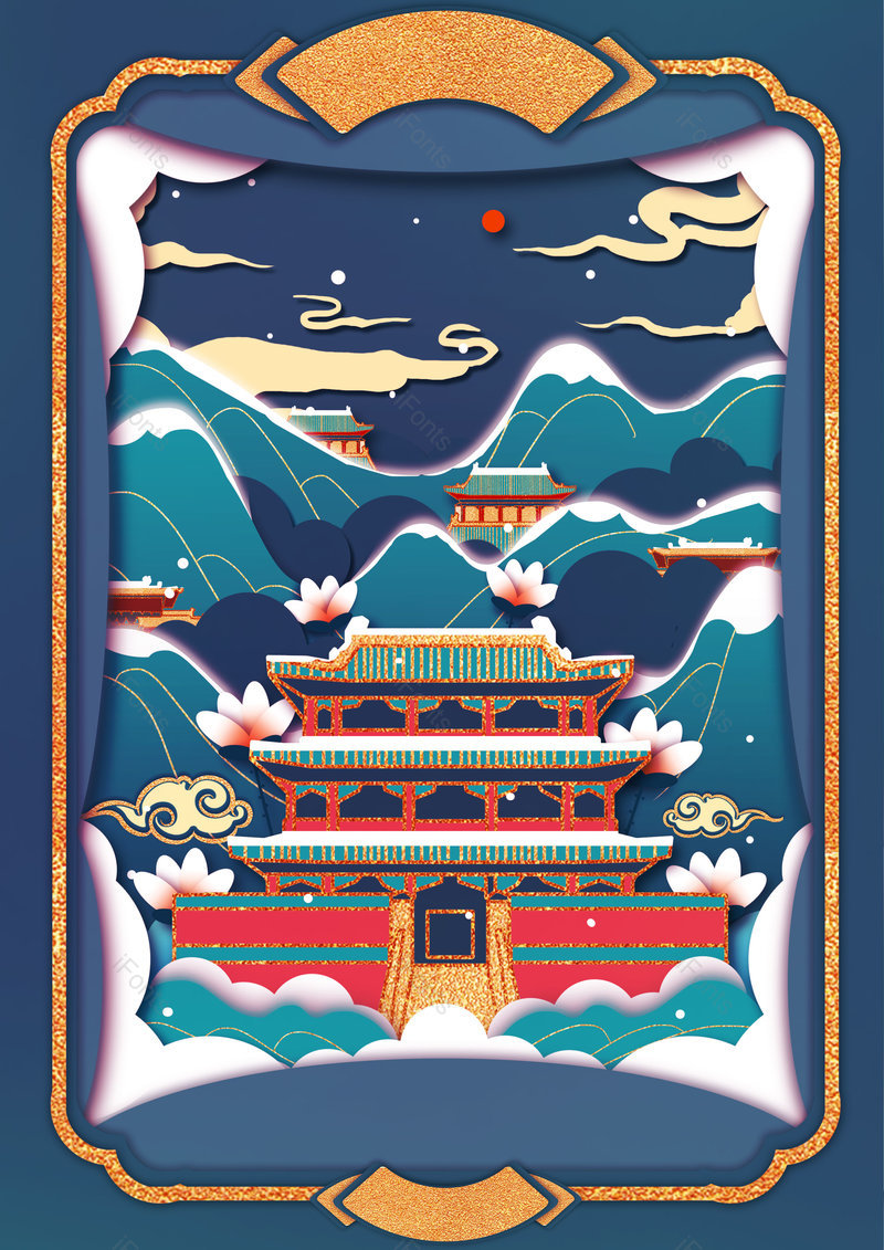 中国风国潮手绘建筑景点背景设计,插画/手绘图,插画/手绘图库,插画/手绘图下载,插画/手绘